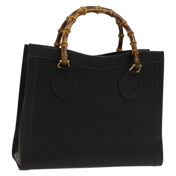 GUCCI Bamboo Hand Bag Leather Black Gold 002 1095 0260 Auth ep10000 - Picture 1 of 16